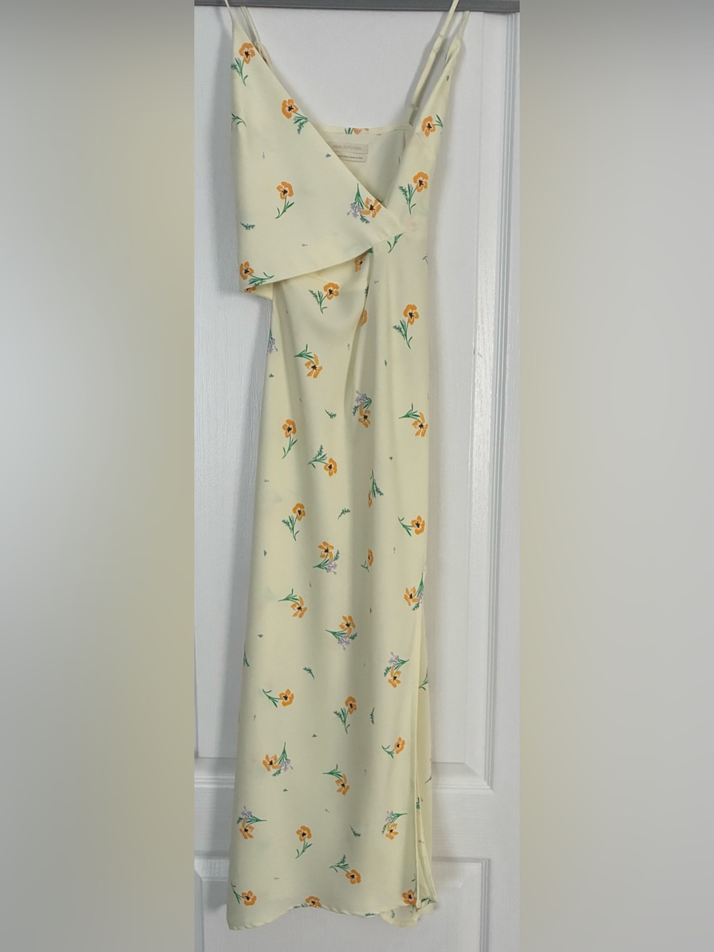 Urban Outfitters Kelly Surplice Pale Yellow Midi Dress with Orange Floral Print